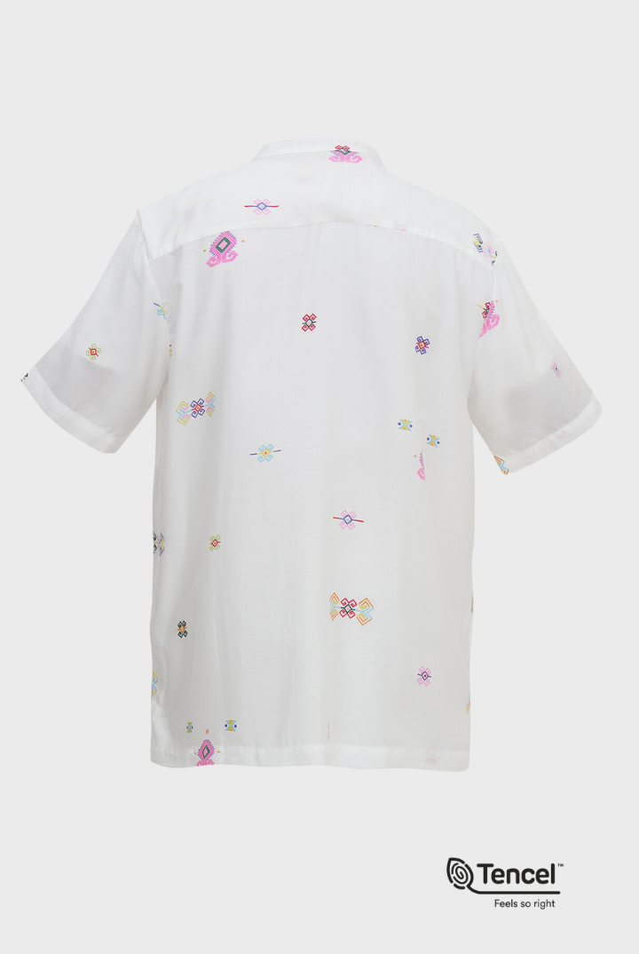 Buji Kids Stand Collar Shirt in White Daya