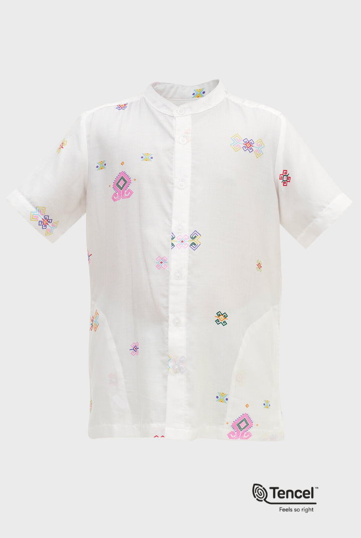 Paso Stand Collar Shirt in White Daya