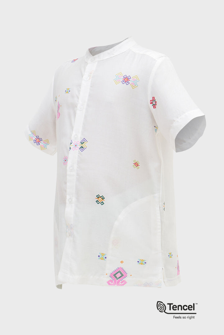 Paso Stand Collar Shirt in White Daya