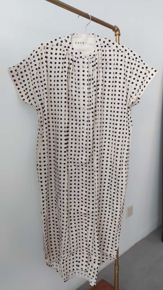 Obi Loose Dress in Cream Plaid