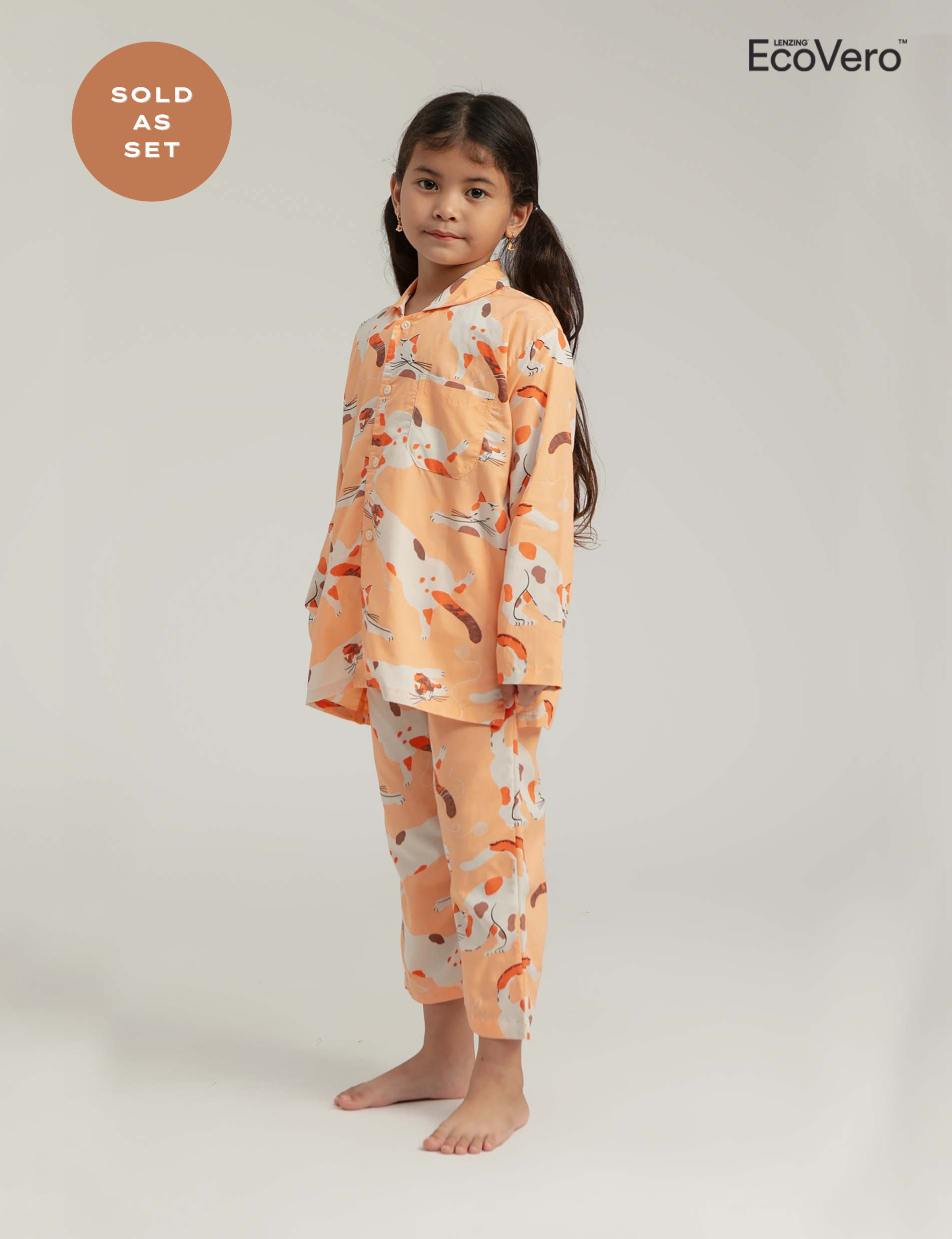 Praya Parigi Kids Long Sleeve Set in Peach Gembul