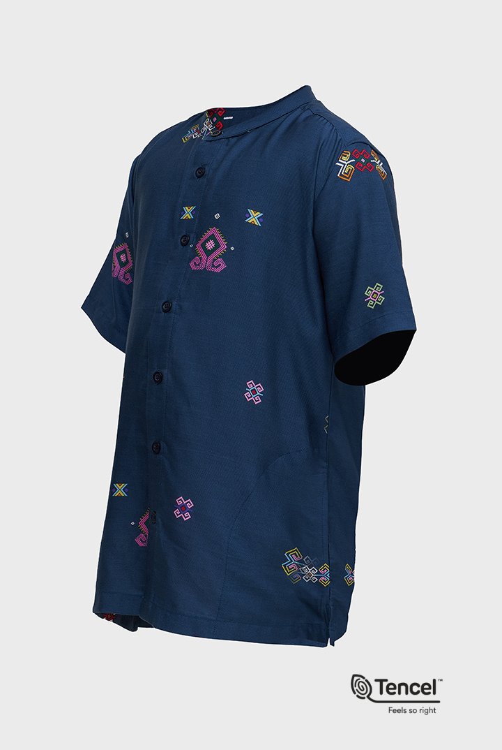 Buji Kids Stand Collar Shirt in Midnight Blue Daya