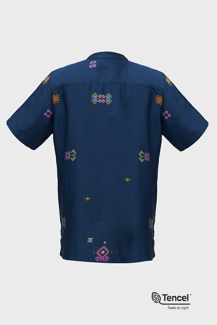 Buji Kids Stand Collar Shirt in Midnight Blue Daya