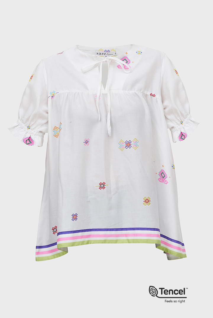 Riam Short Sleeve Babydoll Top in White Daya