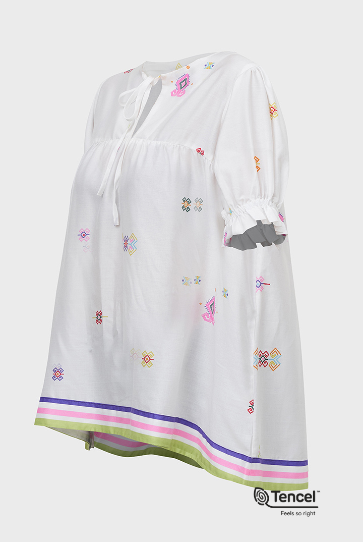 Riam Short Sleeve Babydoll Top in White Daya