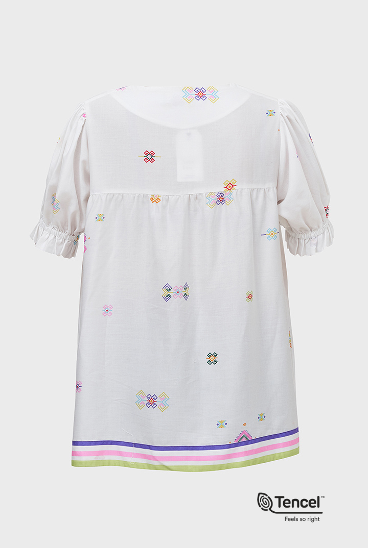 Riam Short Sleeve Babydoll Top in White Daya