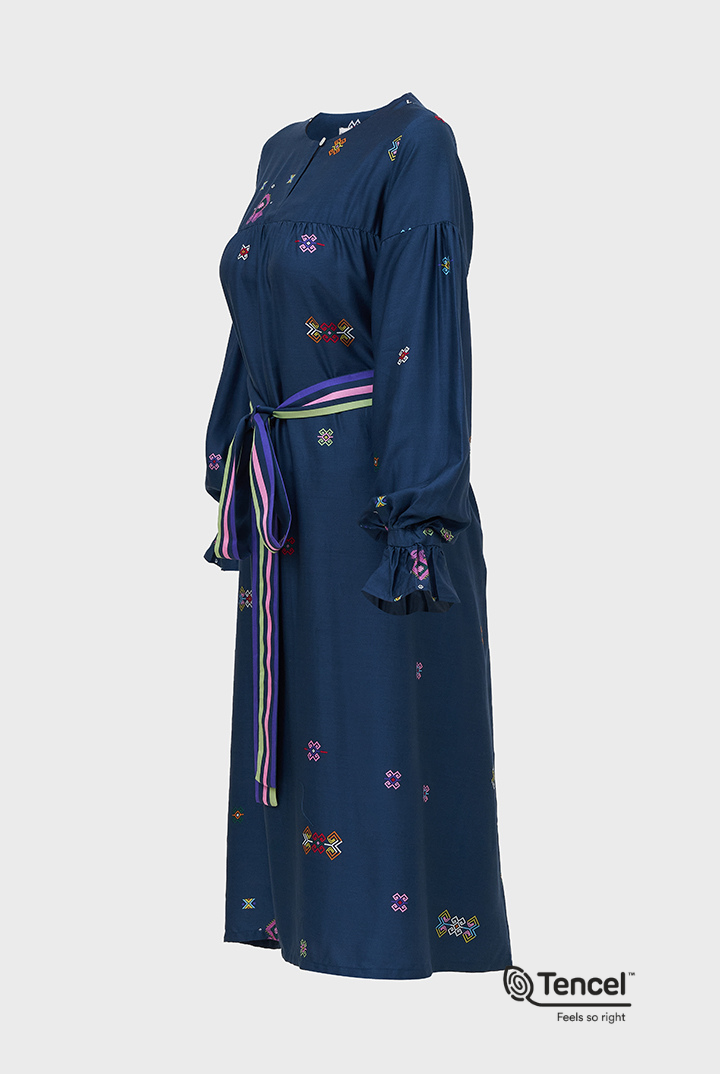 Sigi Babydoll Midi Dress in Midnight Blue Daya