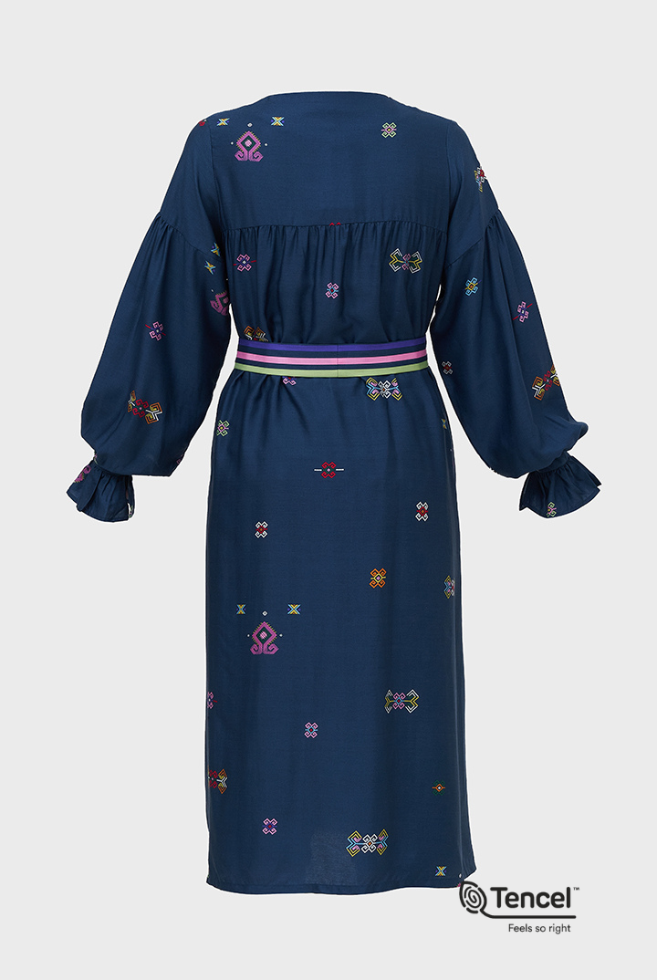 Sigi Babydoll Midi Dress in Midnight Blue Daya