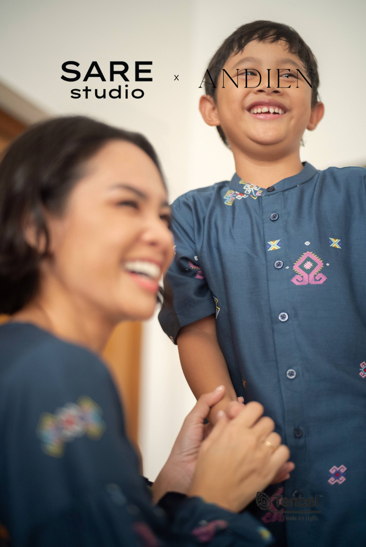 Buji Kids Stand Collar Shirt in Midnight Blue Daya