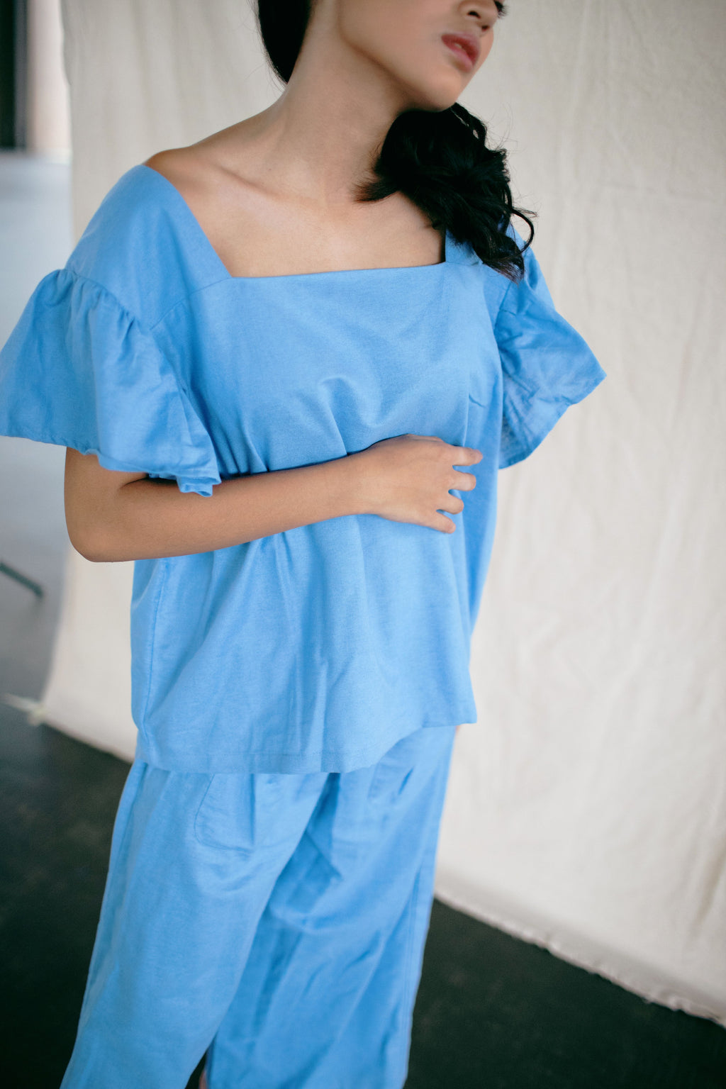 Abe Square Neck Top in Blue