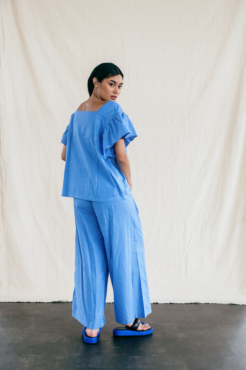 Abe Square Neck Top in Blue