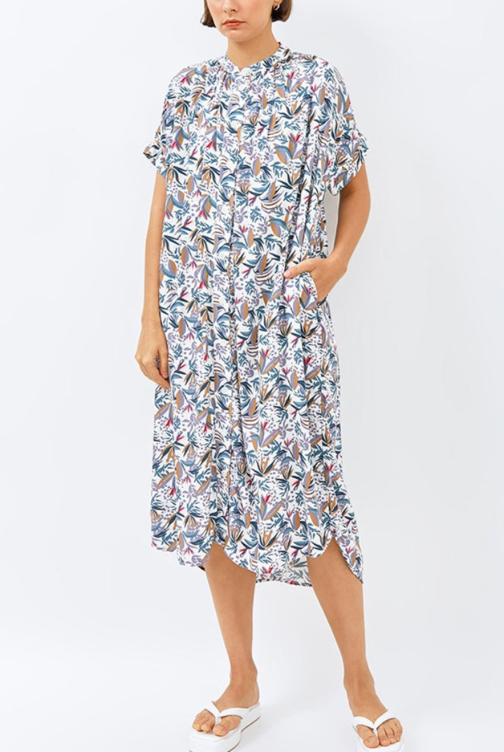 Obi Loose Dress in White Paradise