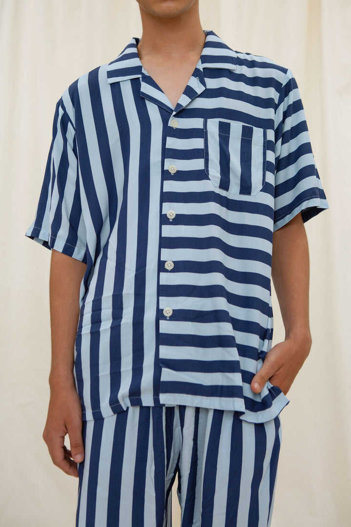 Mappi Men Short Sleeve Top in Blue Stripe