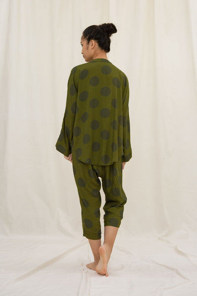Progo Long Sleeve Pajama Top in Moss Dots