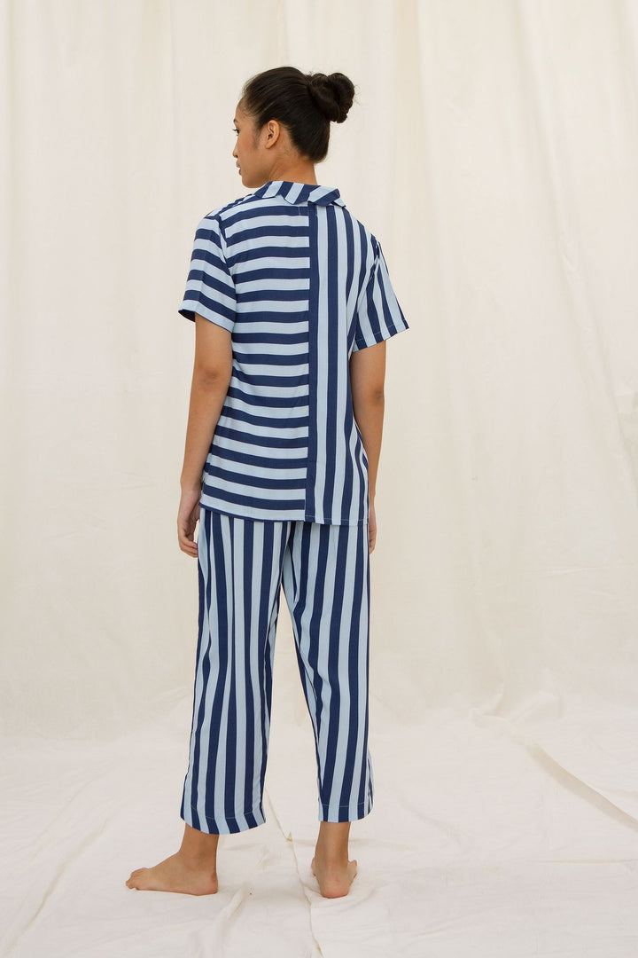 Maru Scalloped Classic Pajama Shirt in Blue Stripe