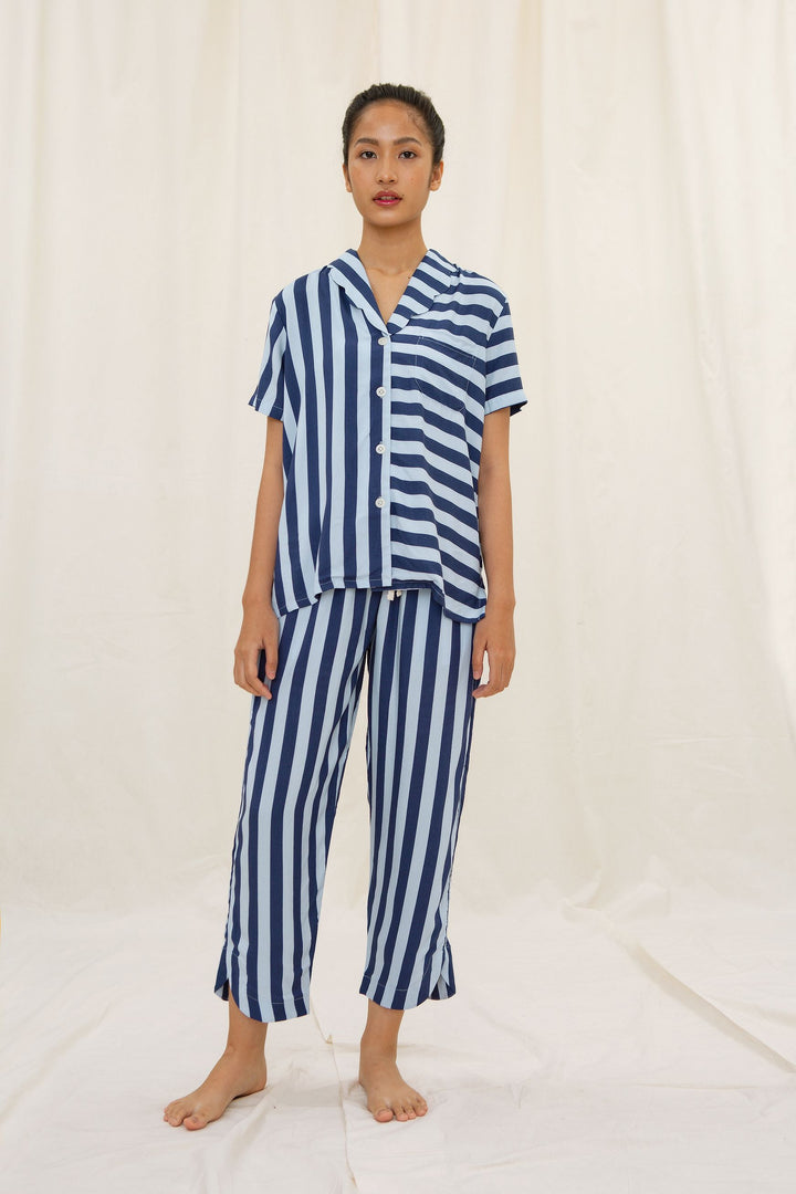 Maru Scalloped Classic Pajama Shirt in Blue Stripe