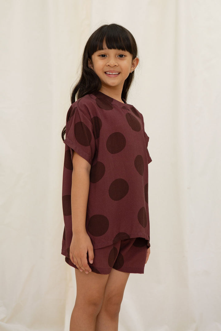 Wajo Unisex Kids Set in Burgundy Dots