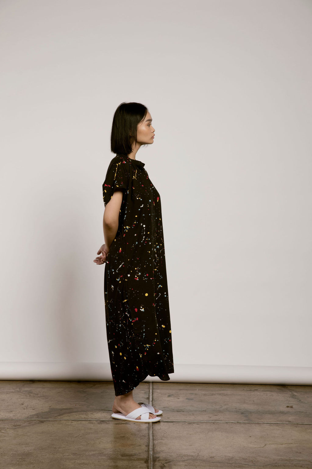 Obi Loose Nightress in Off Black Splats