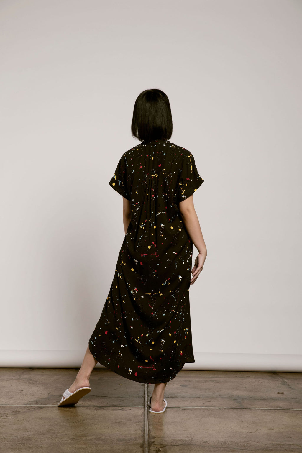 Obi Loose Nightress in Off Black Splats