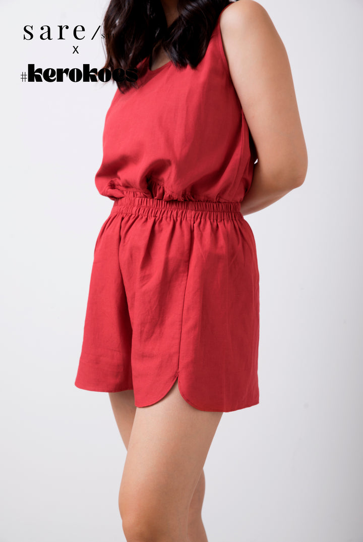 Kawa Pajama Bottom in Red Linen