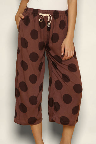 Lingga Culotte Pajama Pants in Burgundy Dots