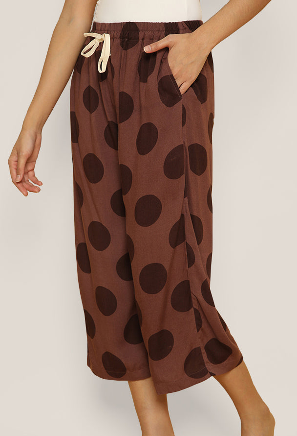 Lingga Culotte Pajama Pants in Burgundy Dots