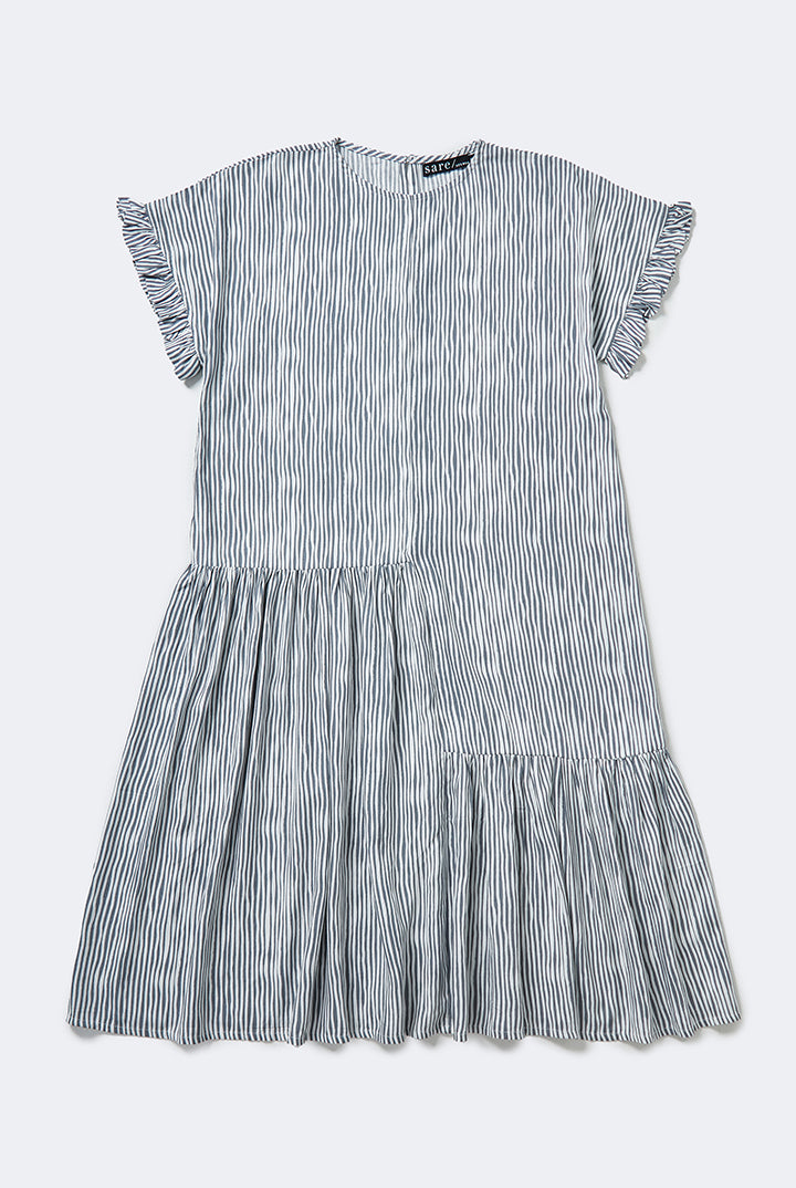Moyo Tiered Ruffled Nightdress in Grey Stripe