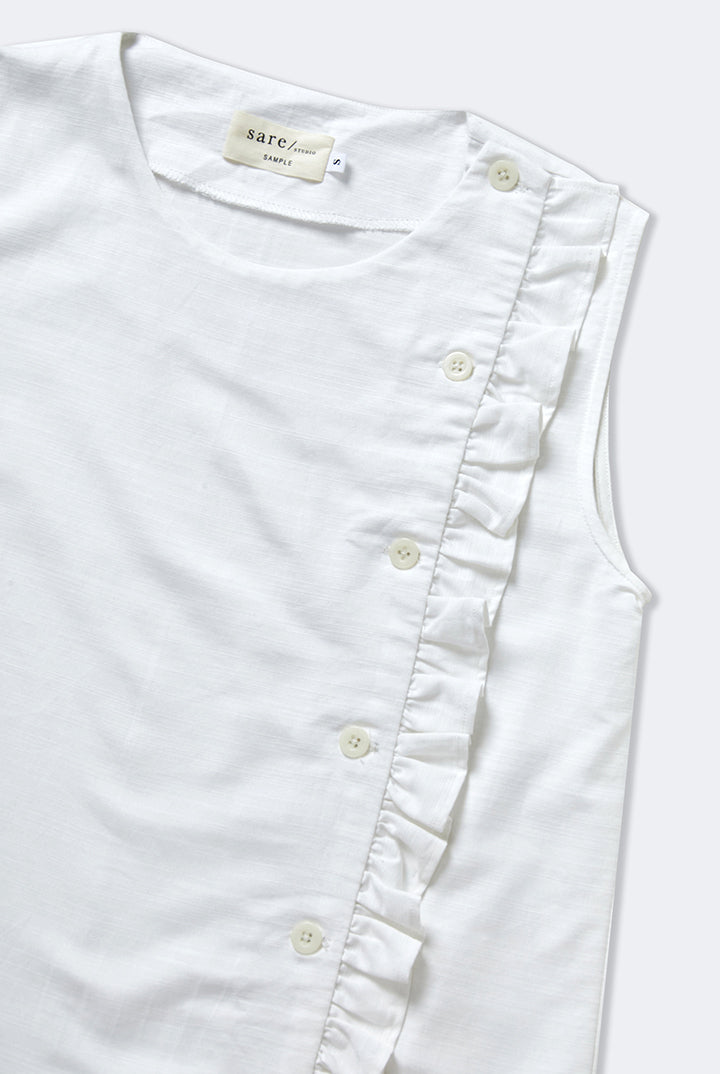 Rea Sleeveless Frill Top in White