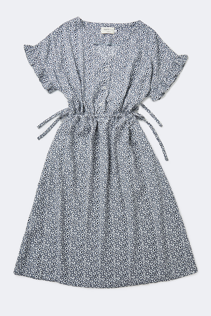 Gowa Frill Sleeve Dress in Grey Leopard