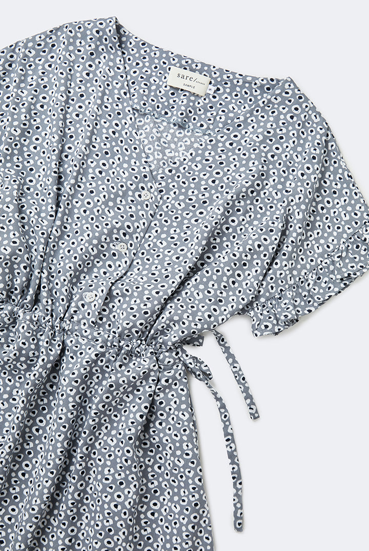 Gowa Frill Sleeve Dress in Grey Leopard