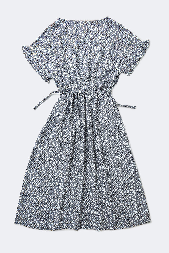 Gowa Frill Sleeve Dress in Grey Leopard