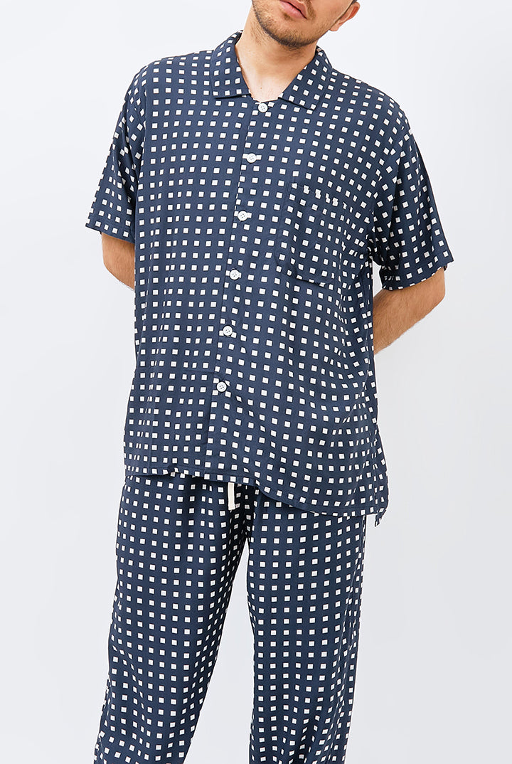 Dali Unisex Relax Top in Navy Plaid