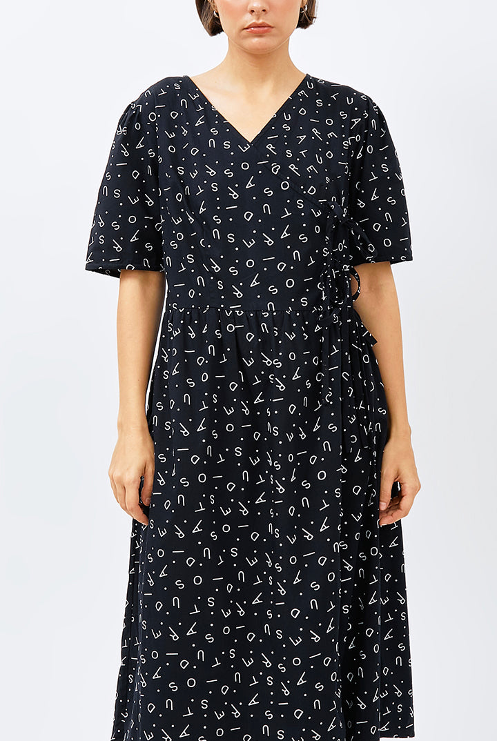Daru Ribbon Dress in Black Monogram
