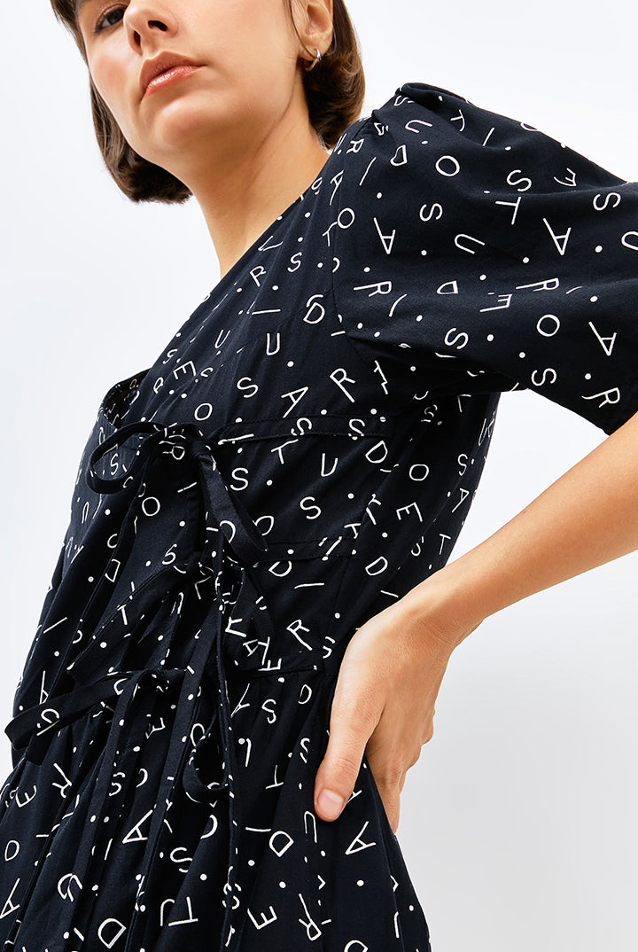 Daru Ribbon Dress in Black Monogram