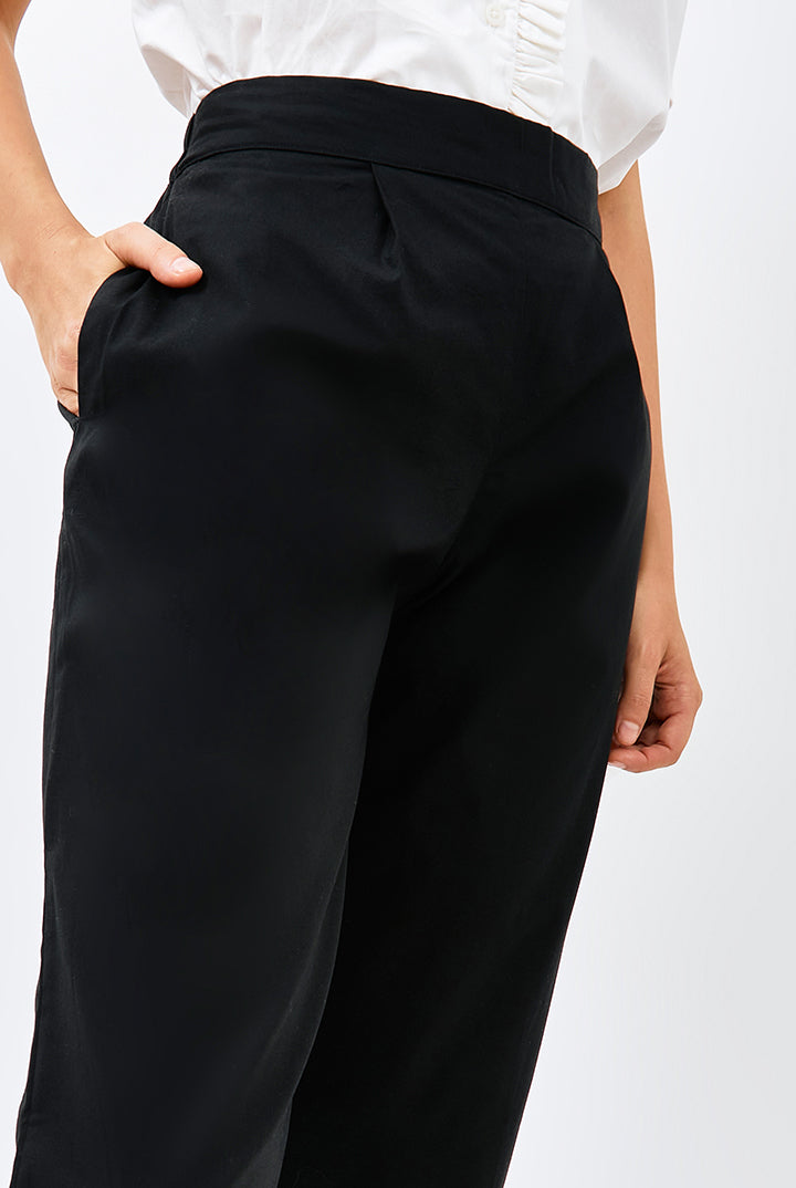 Kai Classic Straight Pants in Black Poplin