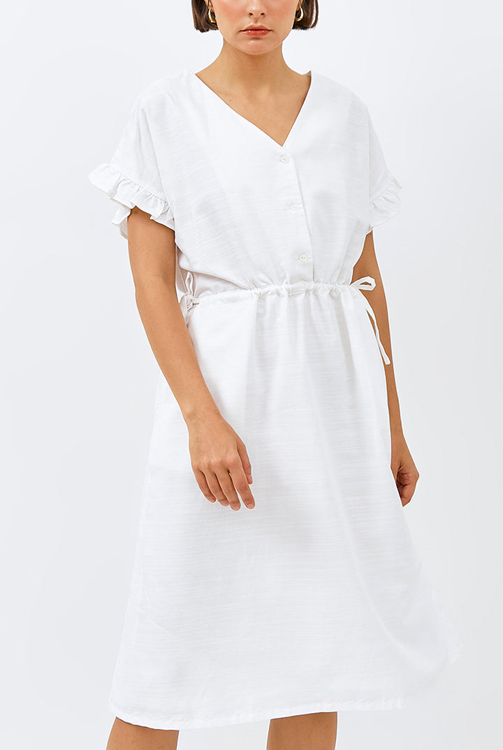 Gowa Frill Sleeve Dress in White
