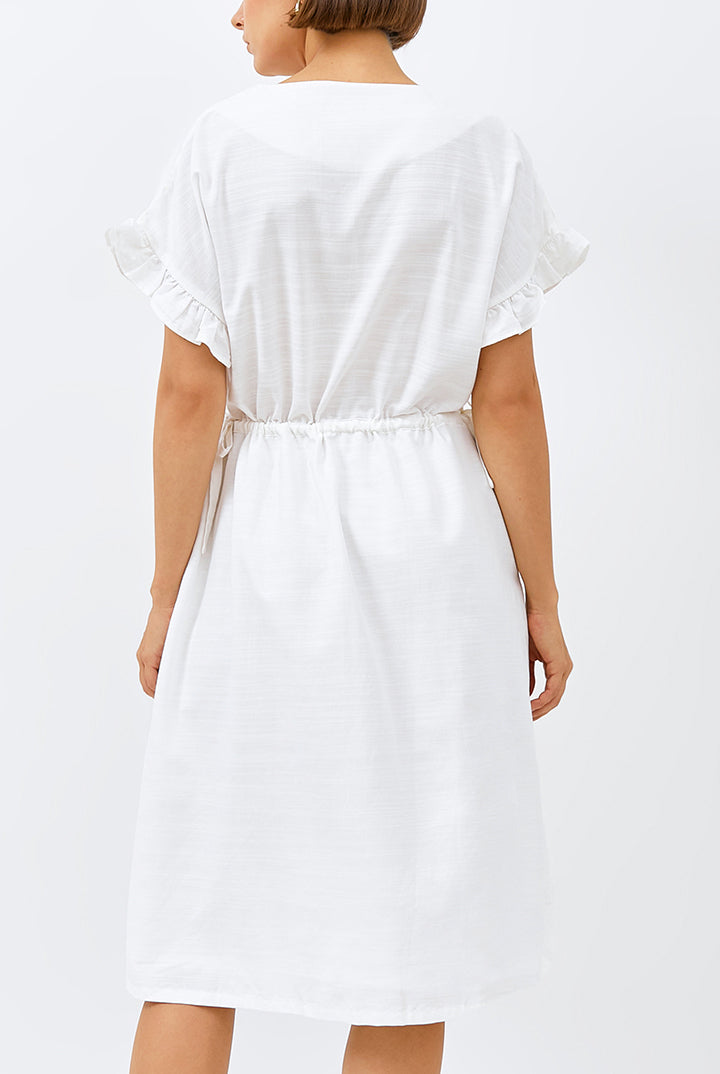 Gowa Frill Sleeve Dress in White