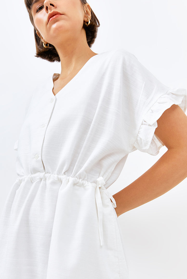 Gowa Frill Sleeve Dress in White