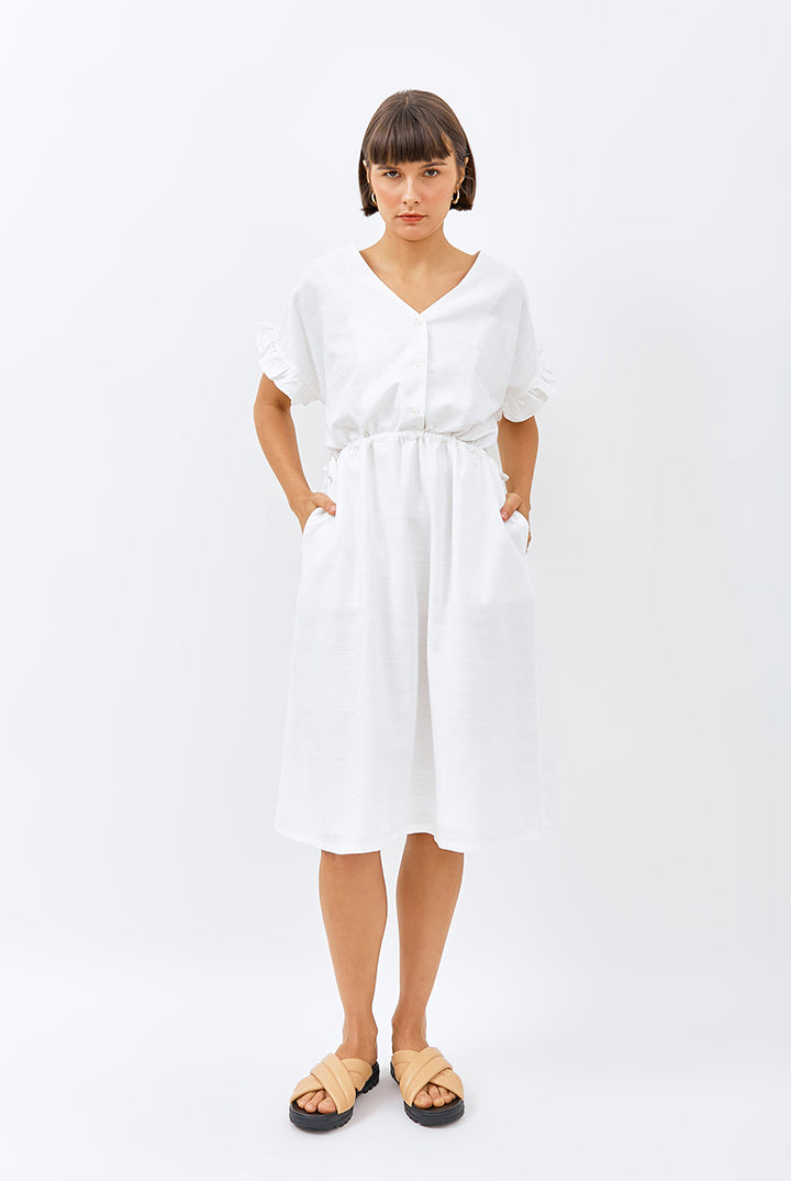 Gowa Frill Sleeve Dress in White