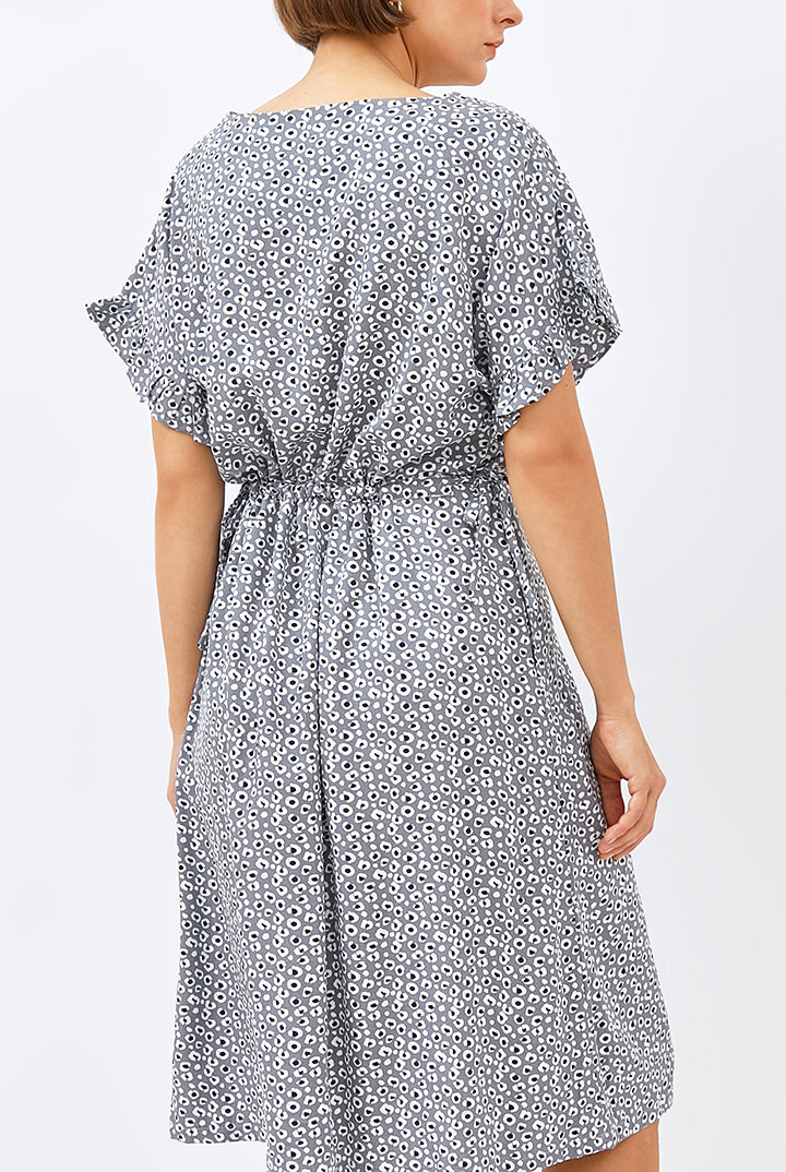 Gowa Frill Sleeve Dress in Grey Leopard