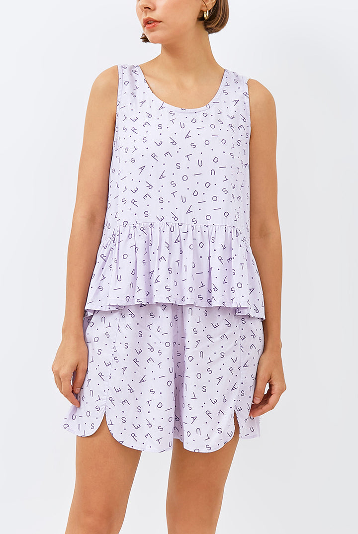 Koja Ruffle Tank in Lilac Monogram