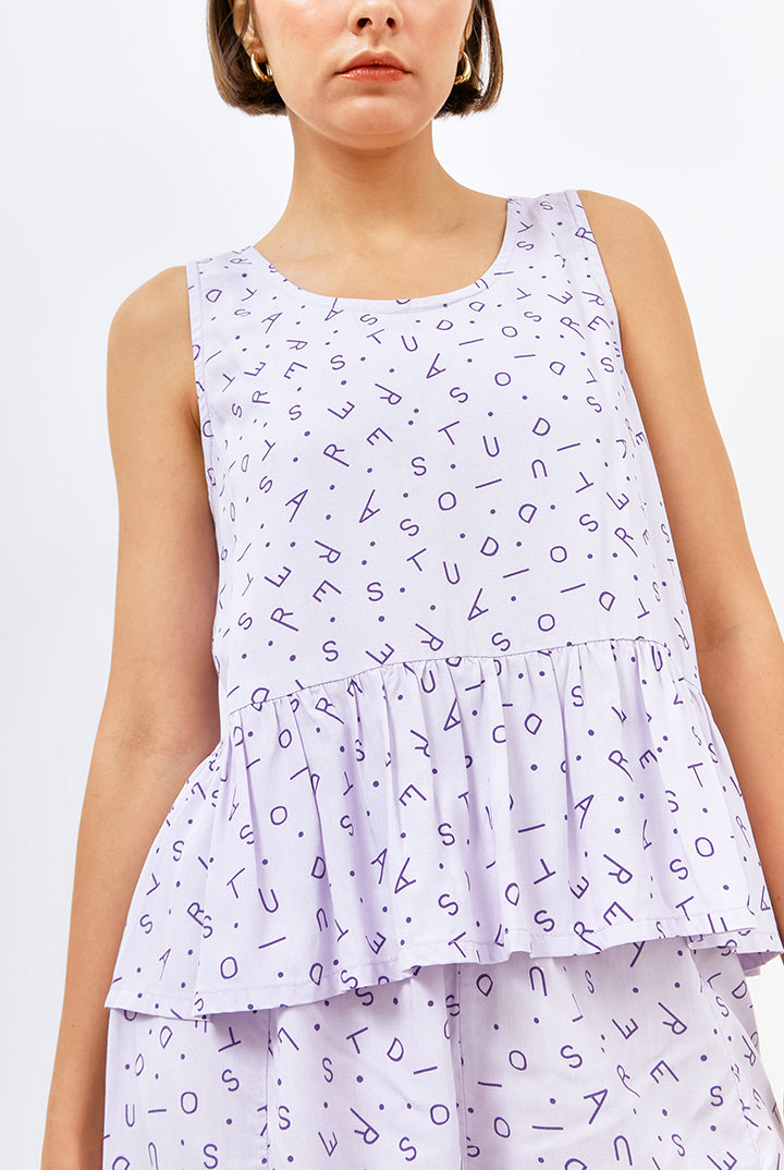 Koja Ruffle Tank in Lilac Monogram
