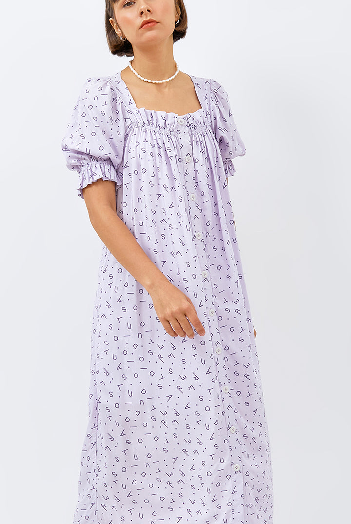 Lamalera Puffed Sleeves Dress in Lilac Monogram