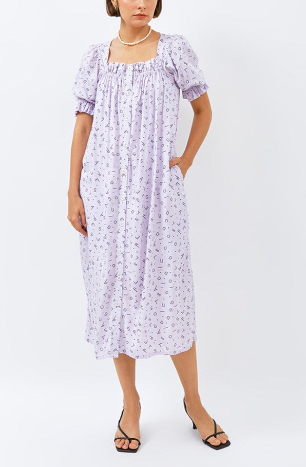 Lamalera Puffed Sleeves Dress in Lilac Monogram