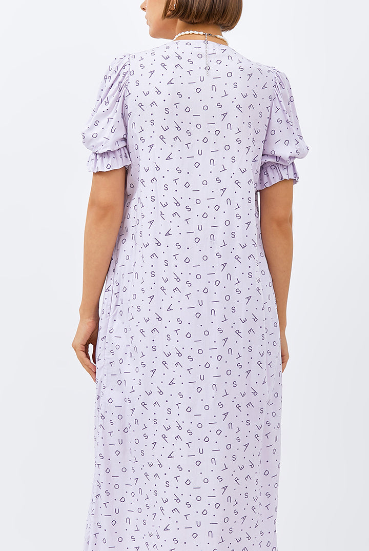 Lamalera Puffed Sleeves Dress in Lilac Monogram