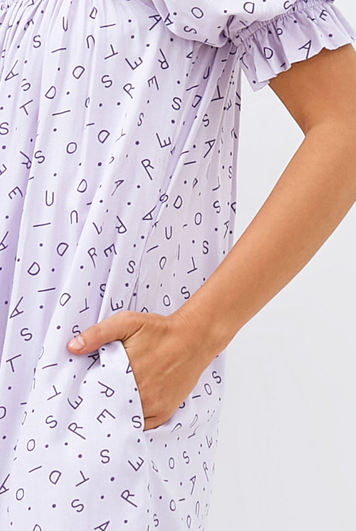 Lamalera Puffed Sleeves Dress in Lilac Monogram