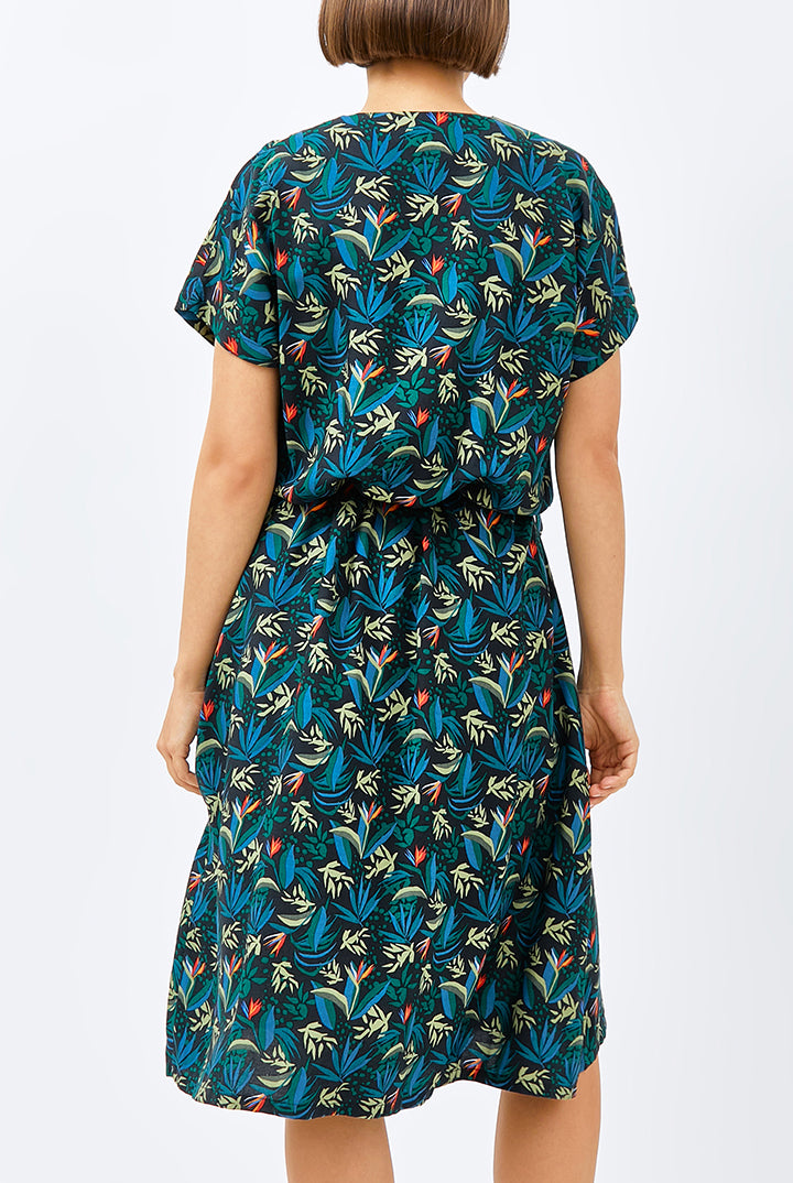 Buni Waist Cinched Dress in Black Paradise