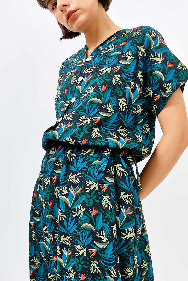 Buni Waist Cinched Dress in Black Paradise