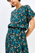 Buni Waist Cinched Dress in Black Paradise