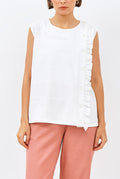 Rea Sleeveless Frill Top in White